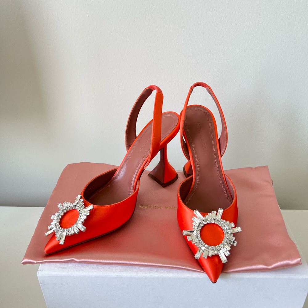 Amina Muaddi Begum Sling Heels in Orange